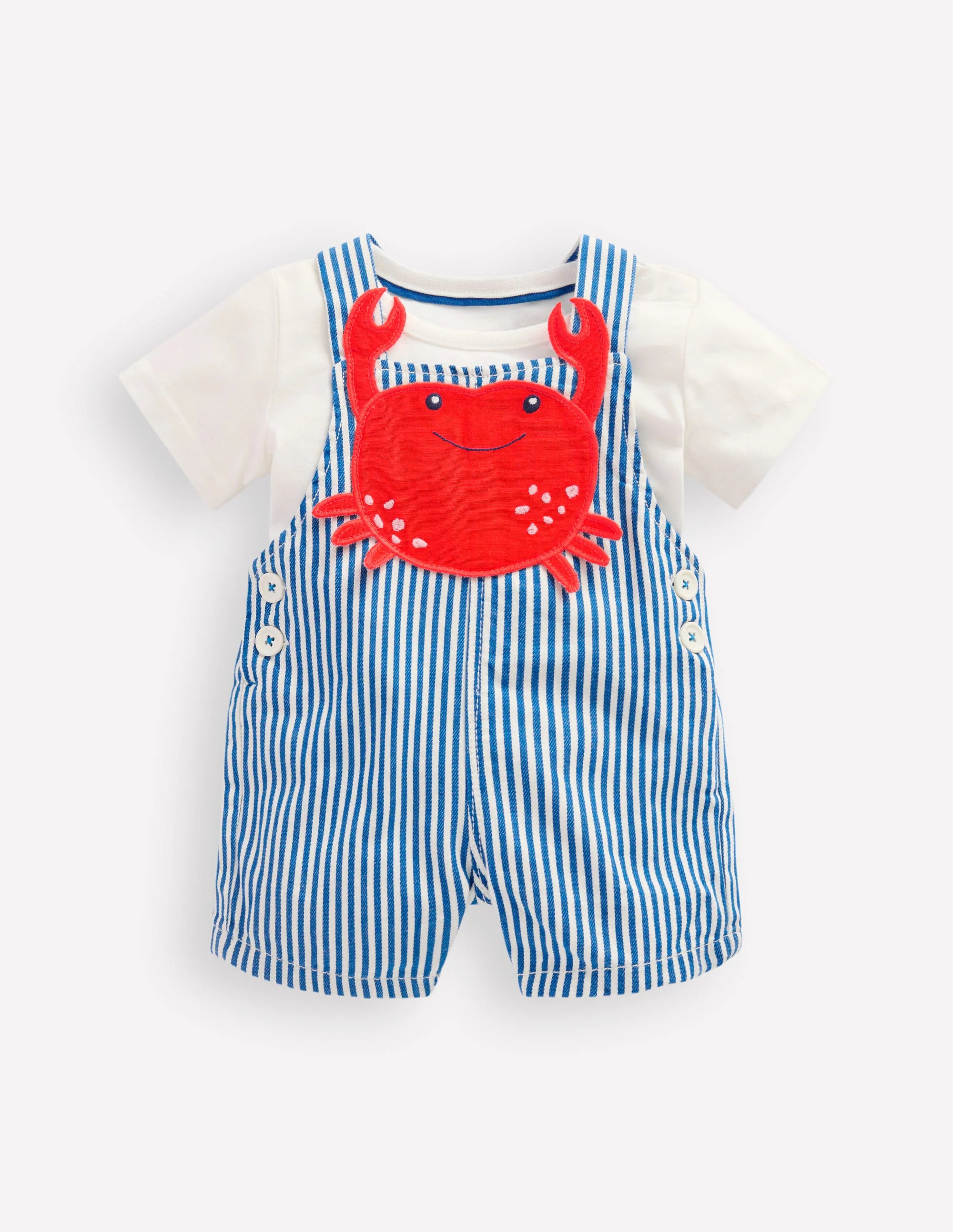 Novelty Woven Overalls Set-Blue Stripe Crab | Boden (US)