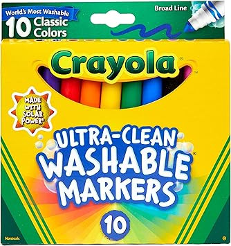 Crayola Ultra Clean Washable Markers, Broad Line, Classic Colors, 10 Count | Amazon (US)