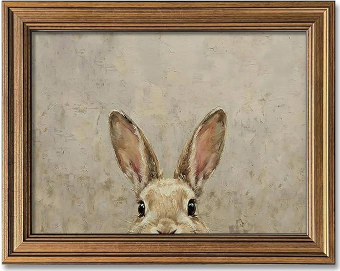 Wemandh Gold Framed Vintage Easter Bunny Wall Art - Muted Spring Rabbit Oil Painting Print, Rusti... | Amazon (US)