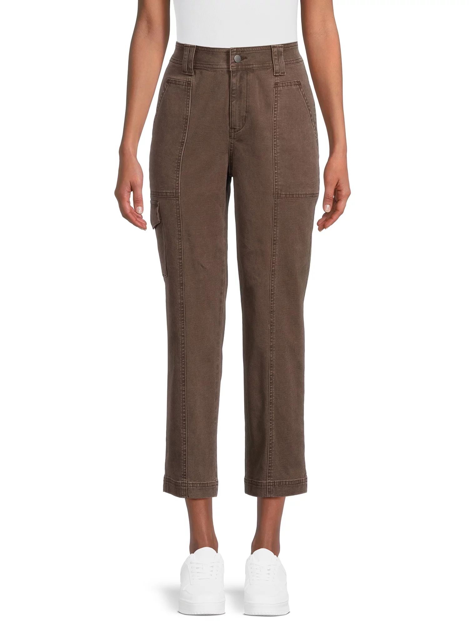 Time and Tru Women's Mid Rise Straight Utility Pants, 27" Inseam, Sizes 2-20 | Walmart (US)
