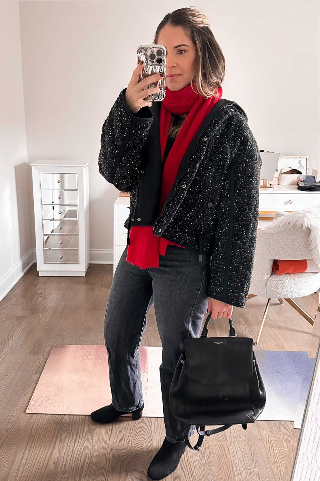 RED: color trend of the season.  Add it in with your accessories this winter!

Jacket: Zara (linking similar)
Scarf: White + Warren
Black Bodysuit & Boots: Amazon
Jeans: Levi’s
Leather Backpack: Rag & Bone (found a second hand on Poshmark!  Also linking similar)

#LTKitbag

#LTKSeasonal #LTKshoecrush #LTKstyletip