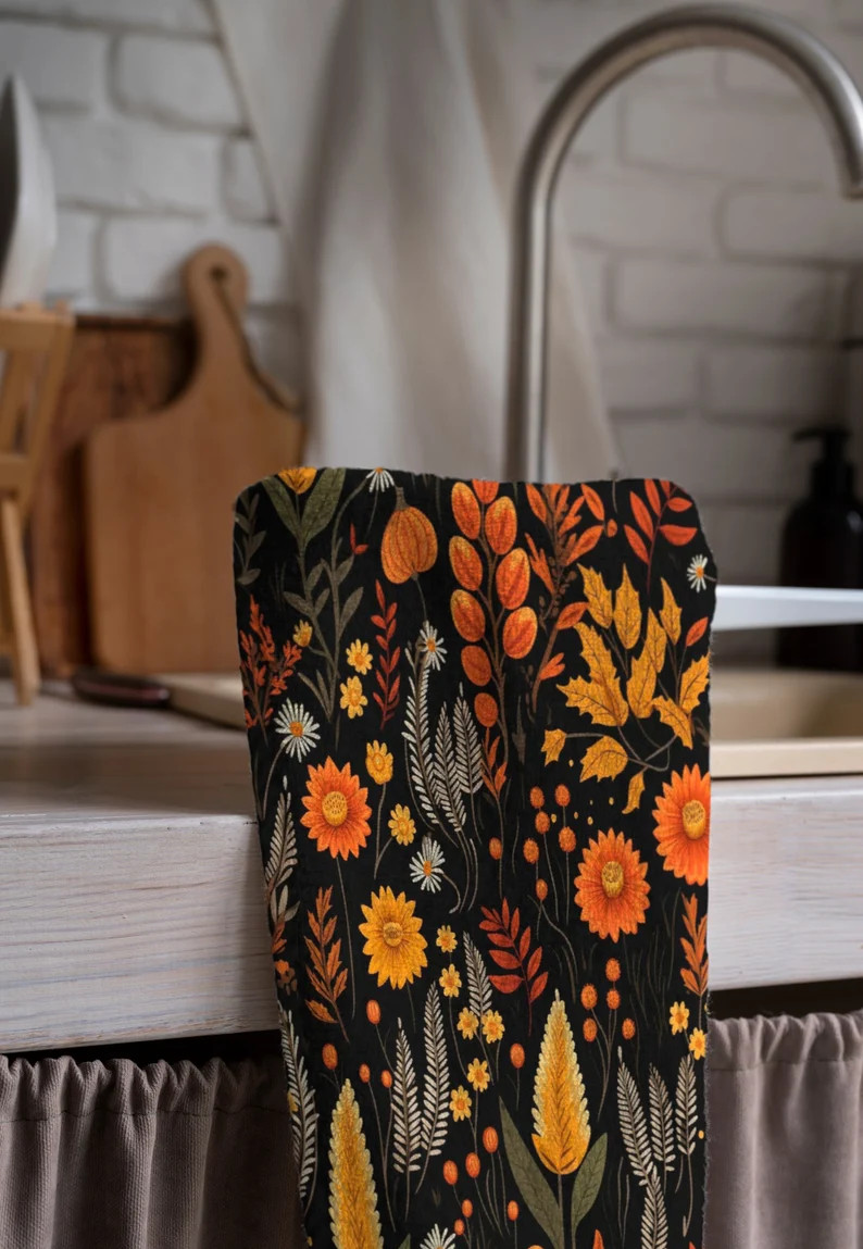 Autumn Leaves Tea Towels, Fall Tea Towel, Autumn Kitchen Decor, Kitchen Hand Towel, Thanksgiving ... | Etsy (US)