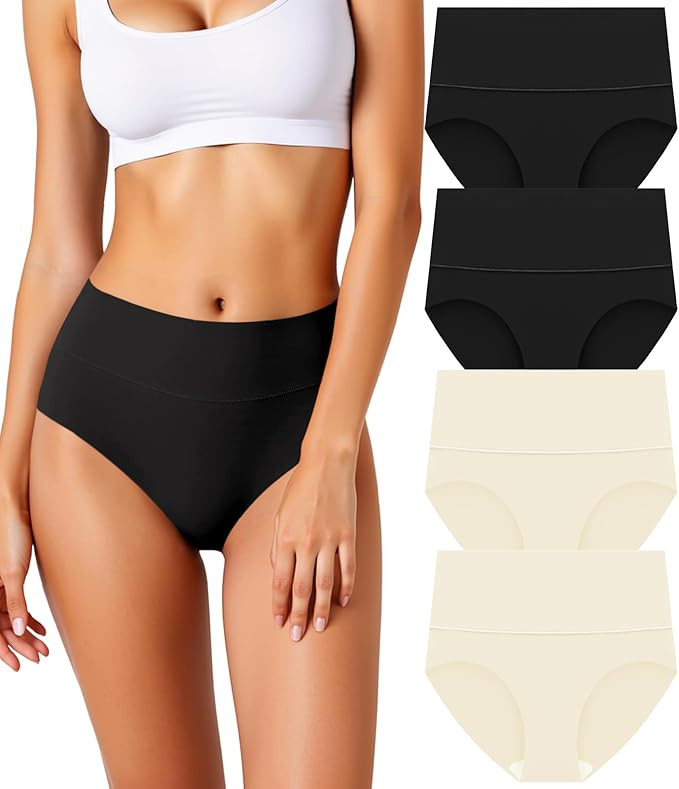 Women's Seamless Underwear High Waisted Tummy Control No Show Panties Full Coverage Stretch Brief... | Amazon (US)