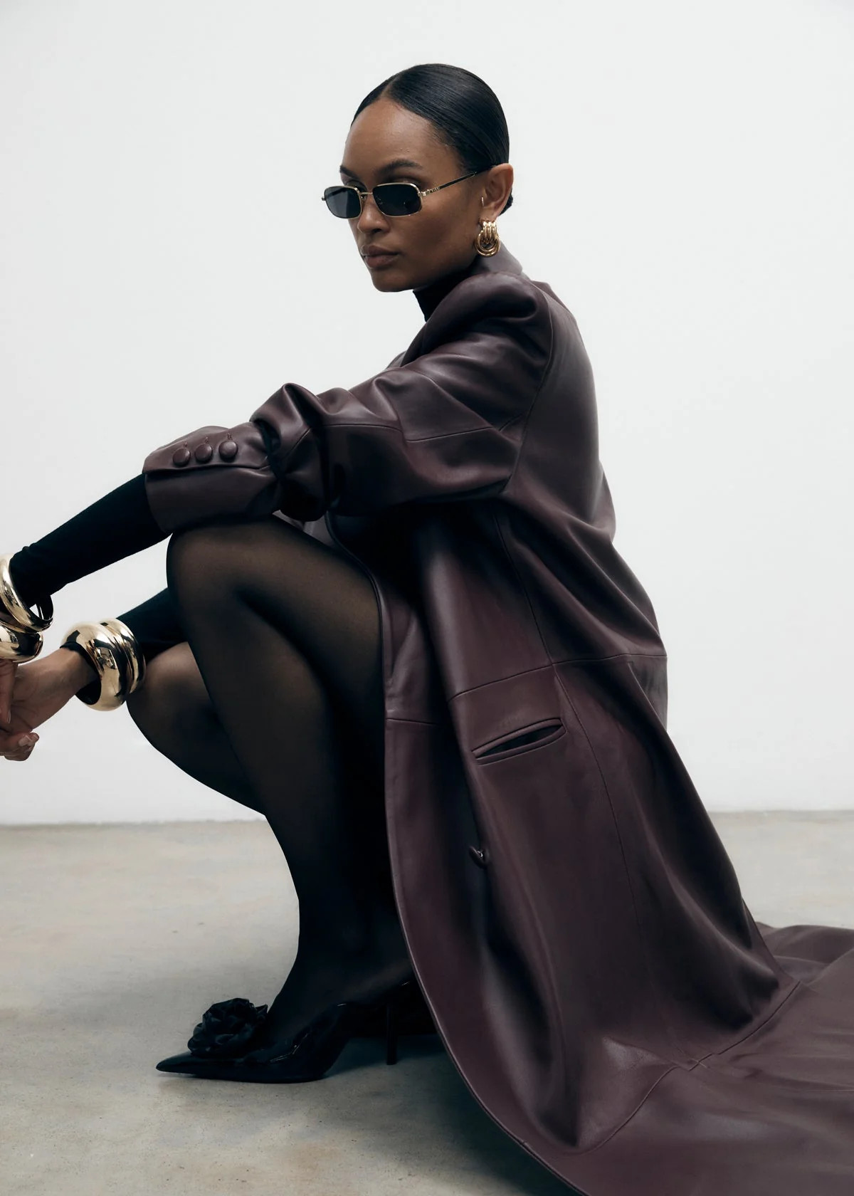 Burgundy Leather Trench Coat | DE SAVARY LONDON