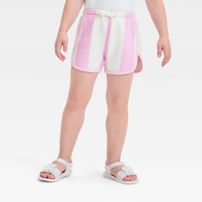 Grayson Mini Toddler Girls' Striped Shorts - Pink 12M: Cotton-Polyester Blend, Midweight French Terry, Elastic Waistband, Drawstring | Target