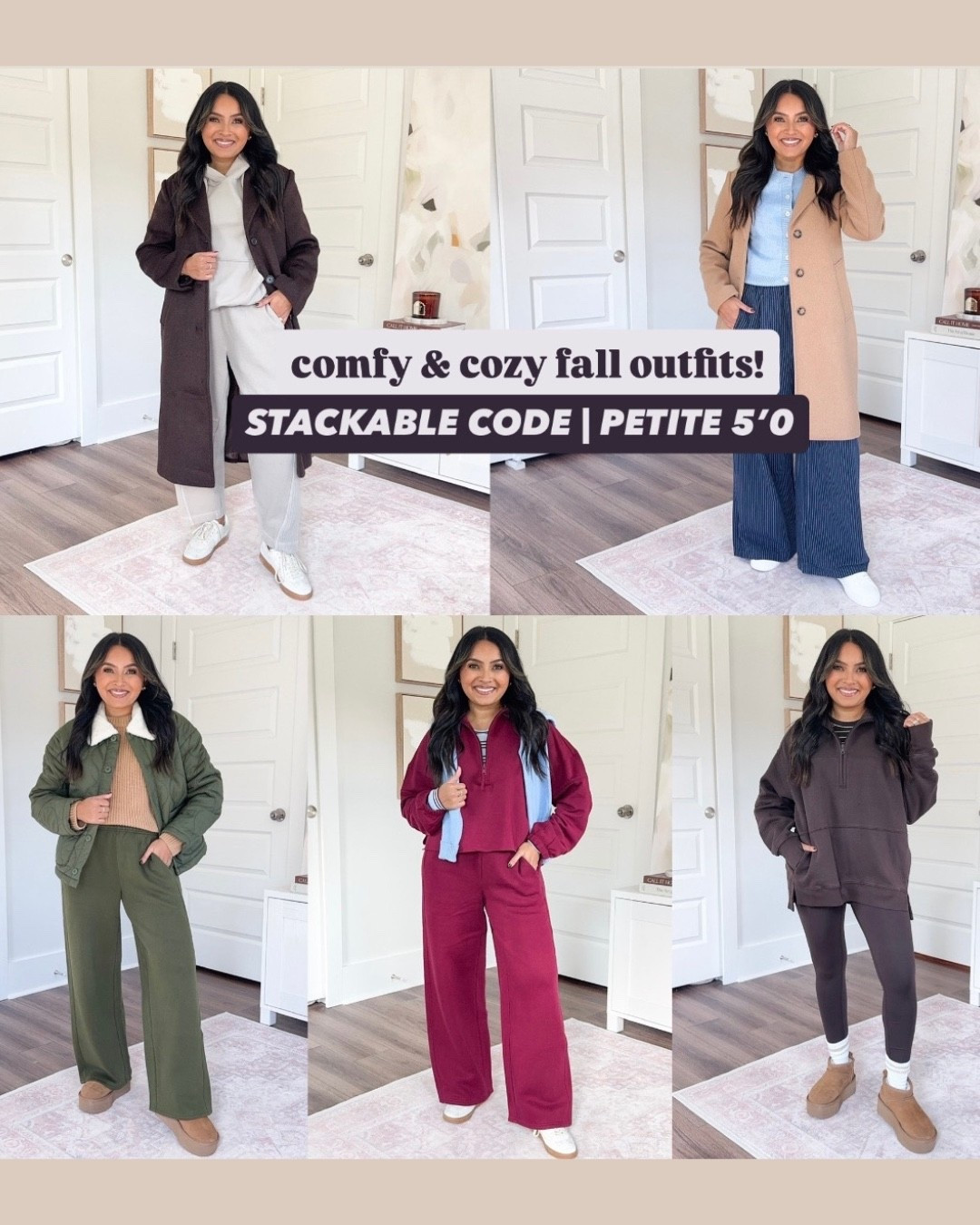 STACKABLE CODE: code LTKFALLSALE for 20% off on top of their current sale!
Cozy fall outfits - travel, errand
For reference: I’m 5’0, 32b bra size, and 2/26 in bottoms, pear shaped. 
*Everything I share is unaltered! TTS means true to size.

Ivory stone harbor color hoodie size xxs TTS - this runs big
Ivory stone harbor barrel sweatpants size small short TTS
Dark brown coffee color coat size xs petite TTS
Sneakers size 6 TTS

Camel coat size xs petite TTS
Monaco blue cardigan size xs TTS
Navy stripe trouser pants size small short TTS
White sneakers size 6 TTS

Military green quilted jacket size xxs TTS
Tan sweater size xs TTS
Military green fleece sweatpants size small short TTS
Ugg platform boots size 5 TTS

Burgundy goddess color sweatshirt size xs TTS
Burgundy goddess color fleece sweat pants size small short TTS
Blue stripe tee size xs TTS
Monaco blue cardigan size xs TTS
Sneakers size 6 TTS

Deep earth brown layering tee size xs TTS
Deep earth brown fleece quarter zip size xs TTS
Deep earth brown leggings size medium short - I like to size up a size for a comfy waistband
Ugg platform boots size 5 TTS

Aerie haul fall 2025
Aerie fall outfits
Aerie loungewear haul
Aerie cozy staples
Aerie try on haul
Aerie petite-friendly finds
Aerie fall capsule wardrobe
petite friendly outfits
petite loungewear sets
petite capsule wardrobe
best petite fall outfits
petite friendly athleisure
petite travel outfits
petite comfy outfits
cozy fall outfits
travel day outfits
errands outfit ideas
weekend cozy outfits
fall layering pieces
casual fall capsule
Petite 5’0 Fashion
Rachel Miranda Blog
Honeysweetpetite
Honey Sweet Petite




#LTKSaleAlert #LTKPetite #LTKFallSale