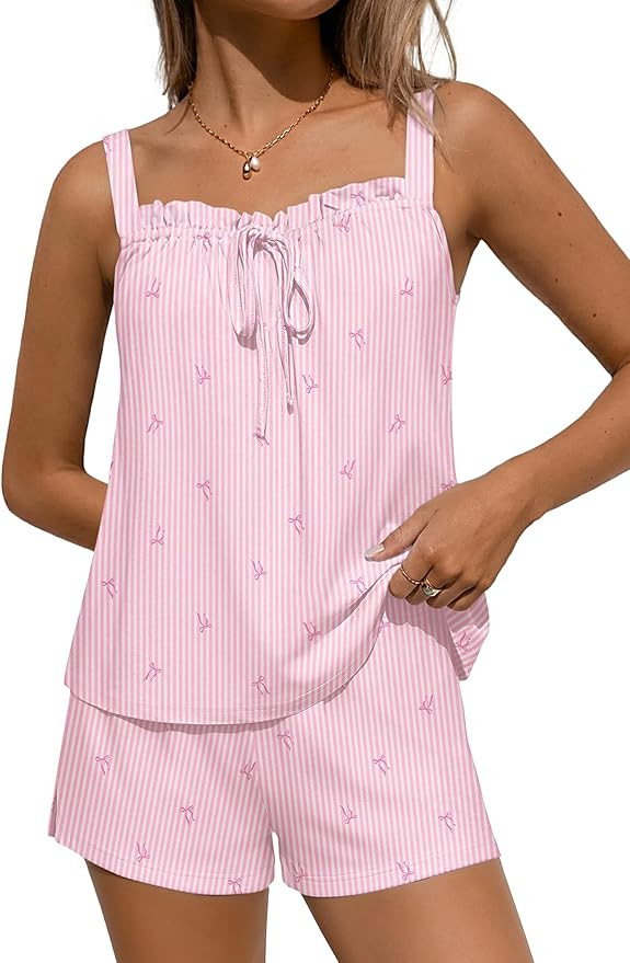 Ekouaer Womens Pajamas Sets 2 Piece Cute Tank Top and Shorts Lounge Set Sleeveless Pjs Set Sweet ... | Amazon (US)
