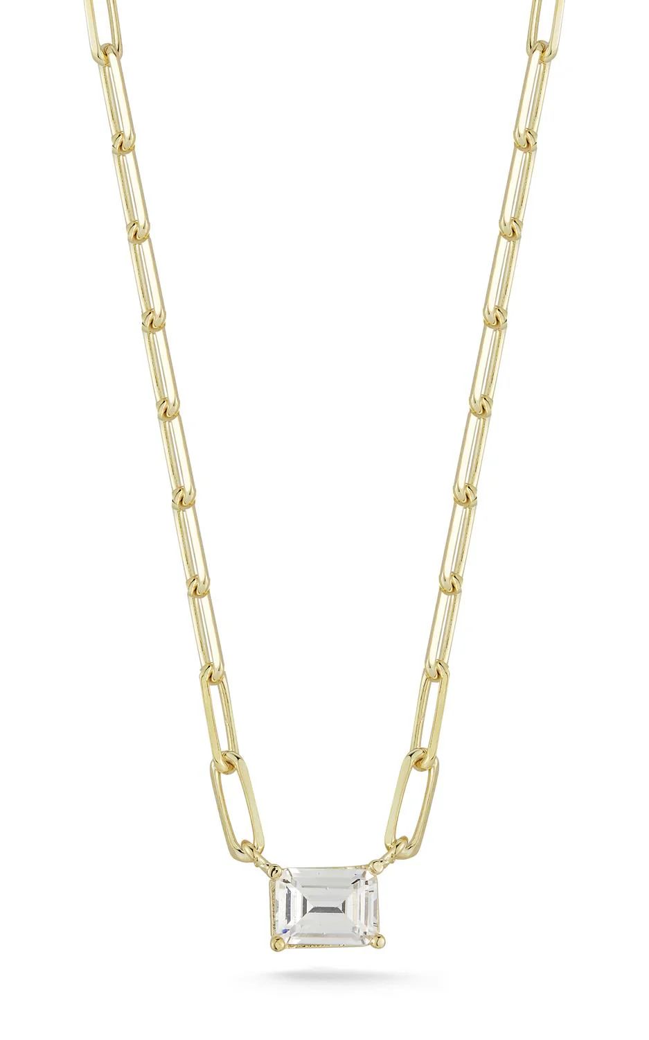 Glaze Emerald Cut CZ Paperclip Necklace in Gold Lord & Taylor | Lord & Taylor