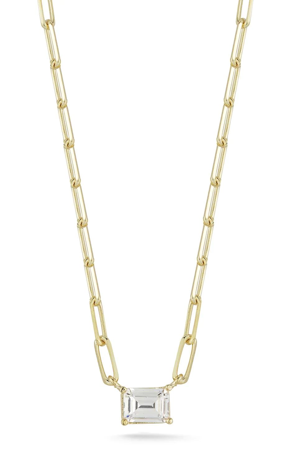 Glaze Emerald Cut CZ Paperclip Necklace in Gold Lord & Taylor | Lord & Taylor
