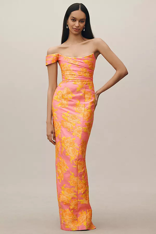 SAU LEE Jackson Jacquard Asymmetric Gown | Anthropologie (US)