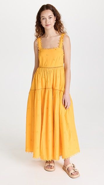 Yellow 3D Flowers Midi Dress | Shopbop