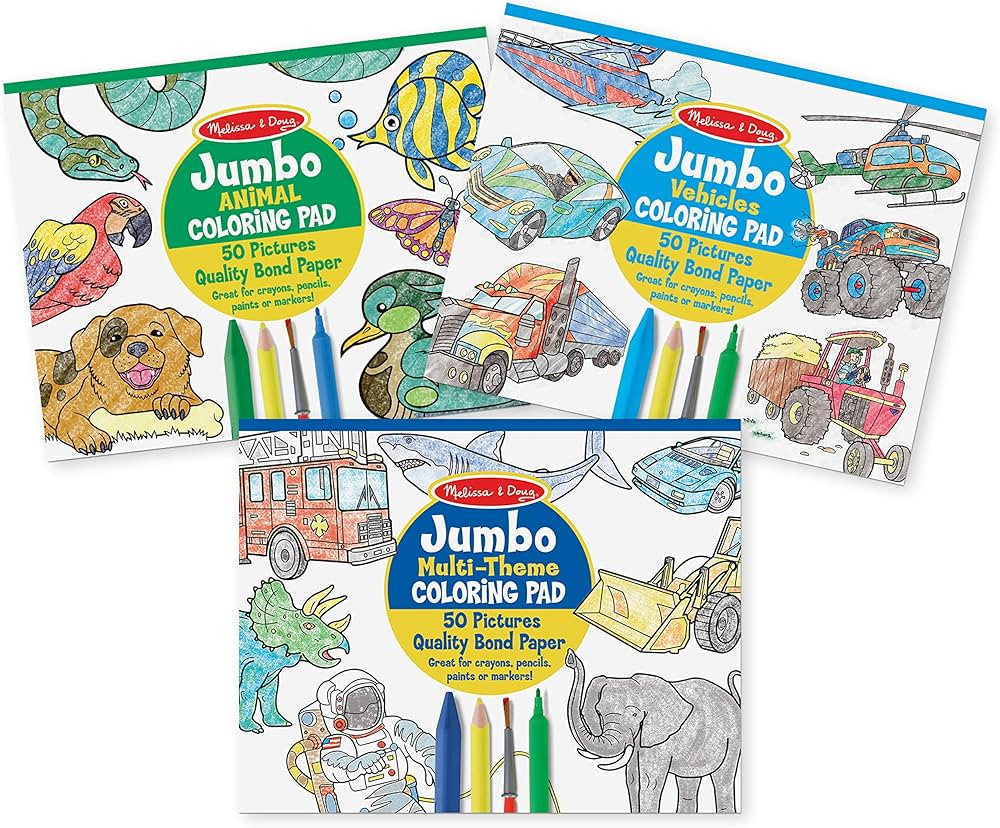 Melissa & Doug Jumbo 50-Page Kids' Coloring Pads Set - Animals, Vehicles, and More | Amazon (US)