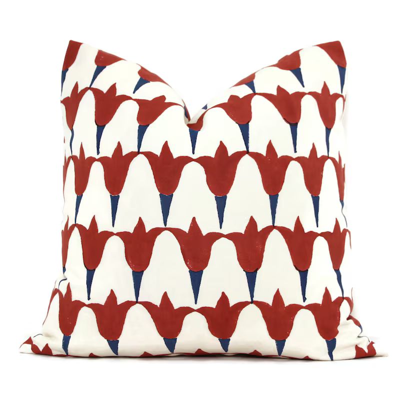 Tulip Hand Block Pint Molly Mahon Decorative Pillow Cover 18x18, 20x20, 22x22, Eurosham or Lumbar... | Etsy (US)