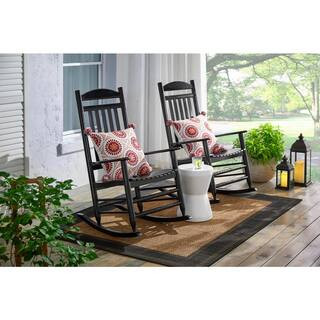 Patio Black Wood Outdoor Rocking Chair | The Home Depot