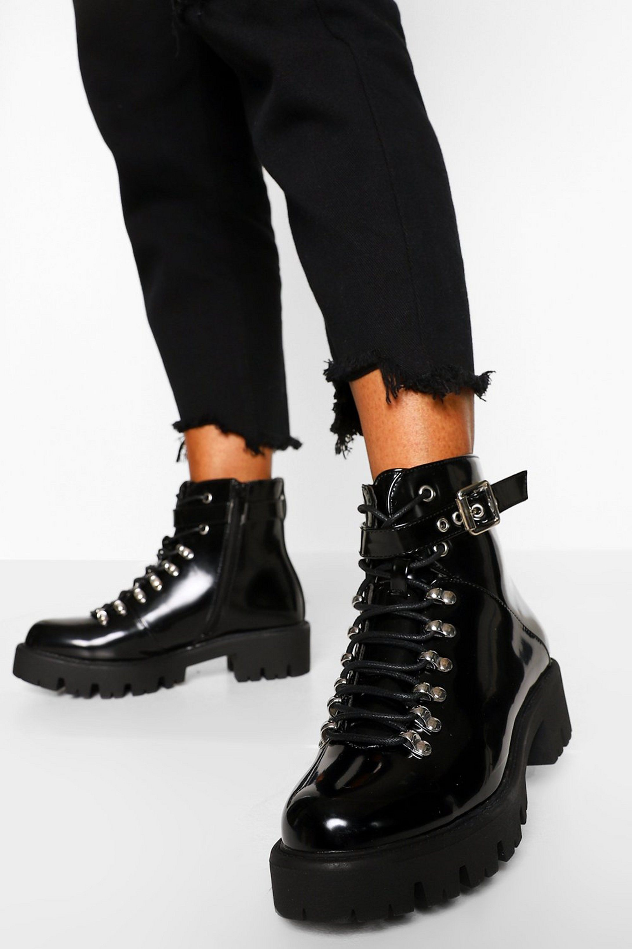Lace Up Cleated Combat Boots | Boohoo.com (US & CA)