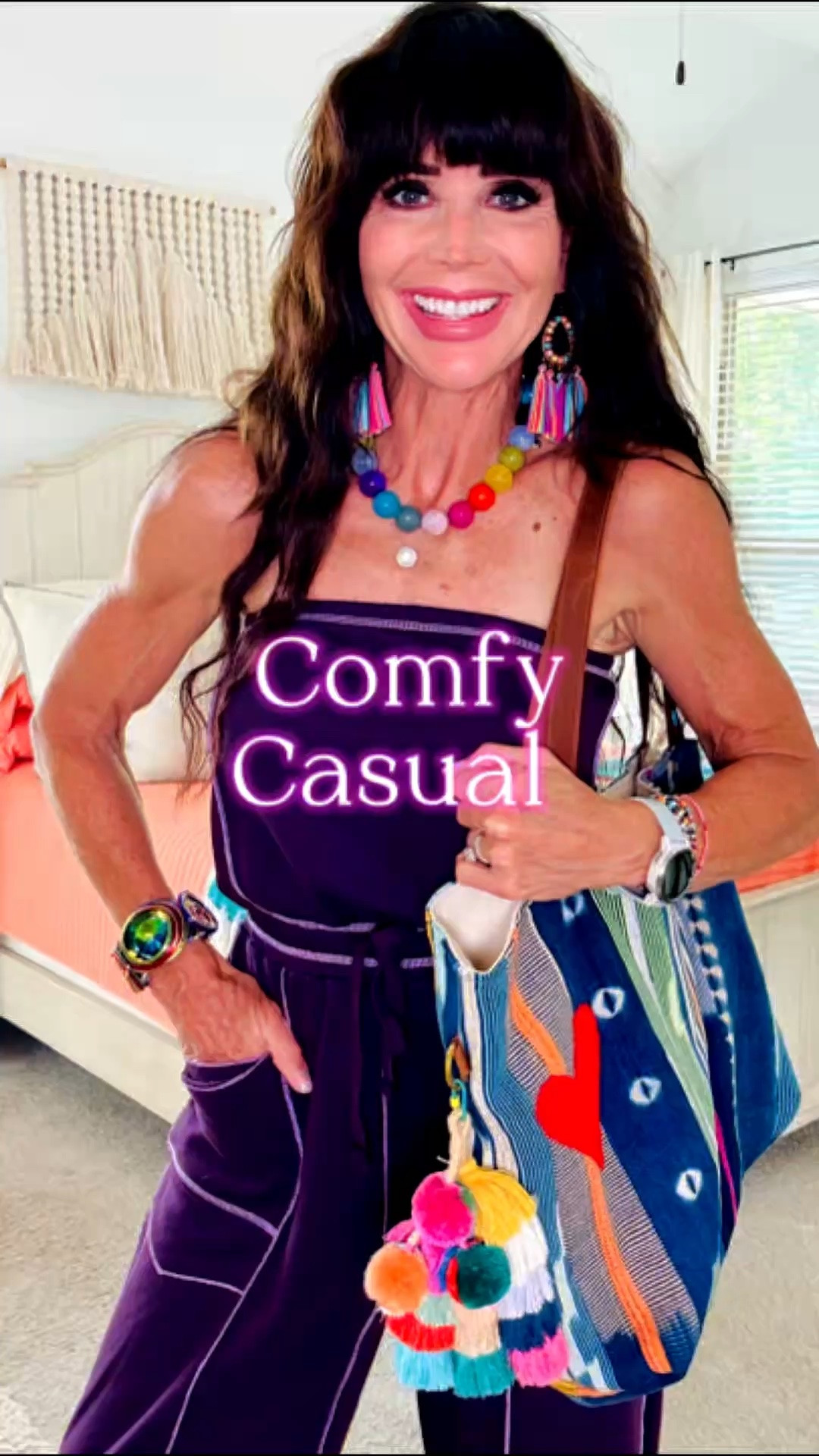 This jumpsuit is so comfy and cute I immediately went and ordered it in another color!!  Added some colorful accessories and done!!✅ Love! 🩷❤️🧡💛💚🩵💙💜

#LTKootd #LTKOver40 #LTKActive