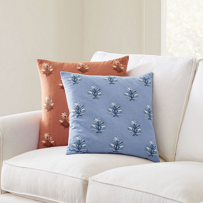 Flor Embroidered Floral Cotton Throw Pillow Cover with Hidden Zipper & Pillow Insert | Ballard Designs, Inc.