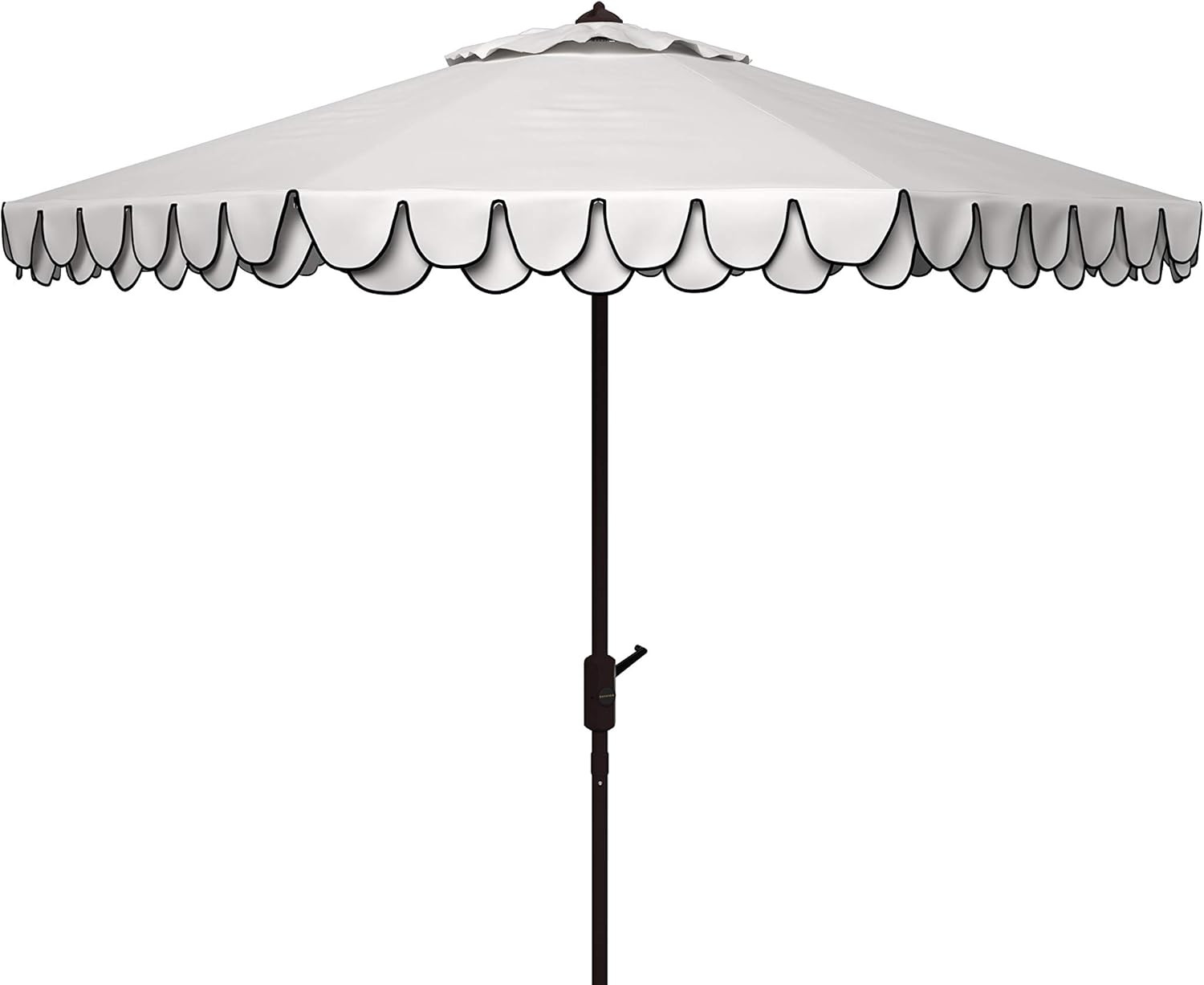 SAFAVIEH 9ft Outdoor Patio Umbrella, Round, Valance, Ivory & Navy Trim, Auto Crank Tilt, UV Resis... | Amazon (US)