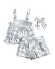 Toddler Girls 2pc Strappy Gingham Shorts Set With Bow | TJ Maxx