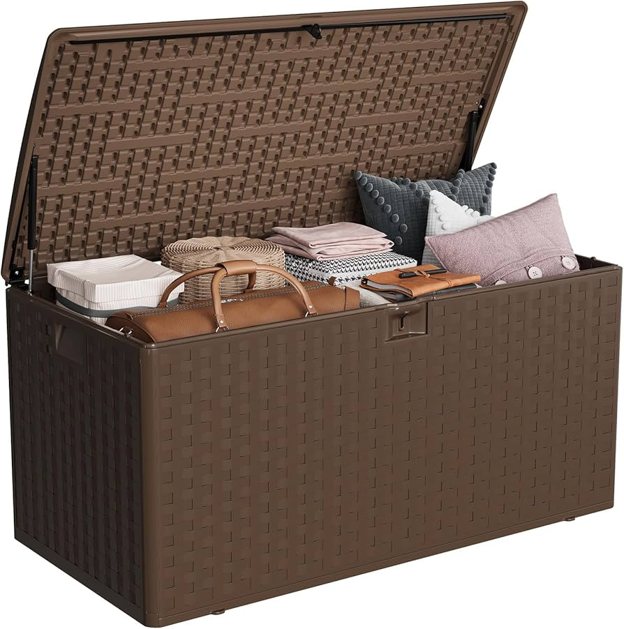 IDEALHOUSE 100 Gallon Resin Deck Box, Waterproof Outdoor Storage Box with Lockable Lid & UV Resis... | Amazon (US)