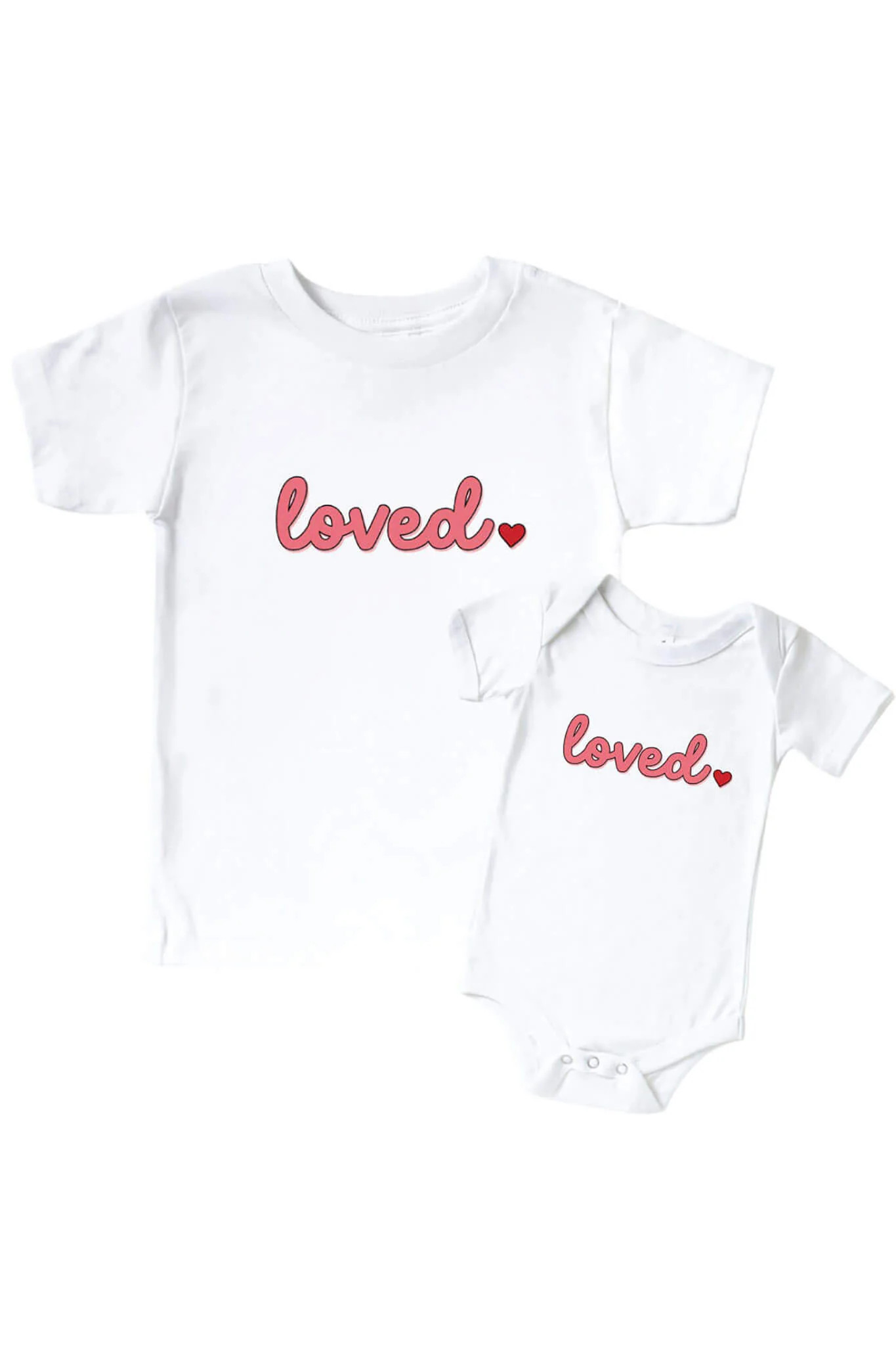Loved Pink Graphic Bodysuit & Kids Tee | White | Caden Lane