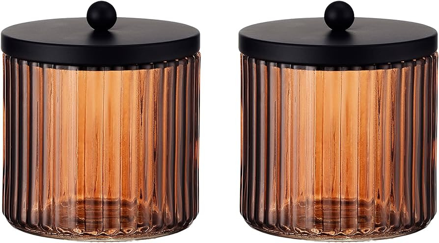 KMwares 2-Pack Glass Qtip Holder Dispenser Set for Cotton Ball, Swab, Round Pads, Floss Picks wit... | Amazon (US)