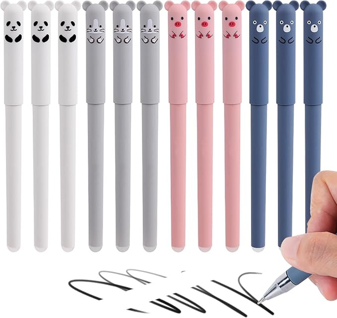 Cute Cartoon Animal Erasable Gel Pens, 12 Pack, 0.5mm Fine Point, Refillable Black Ink Rollerball... | Amazon (US)