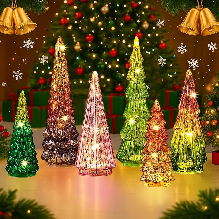 Riakrum 6 Pack Glass Christmas Tree Glass Tabletop Light up Christmas Tree for Xmas Home Decor Li... | Amazon (US)