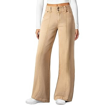 Sidefeel Women's Wide Leg Jeans High Waisted Stretchy Straight Leg Jeans Trendy Seamed Front Loos... | Amazon (US)