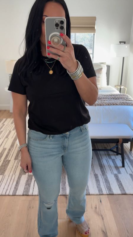Everyone needs these bootcut jeans! They are a soft denim, slightly stretchy, comfortable, and make my butt look good! Fits tts (I’m wearing a size 10), t-shirt size large. Shoes no longer available.

#LTKmidsize #LTKfindsunder50 #LTKover40
