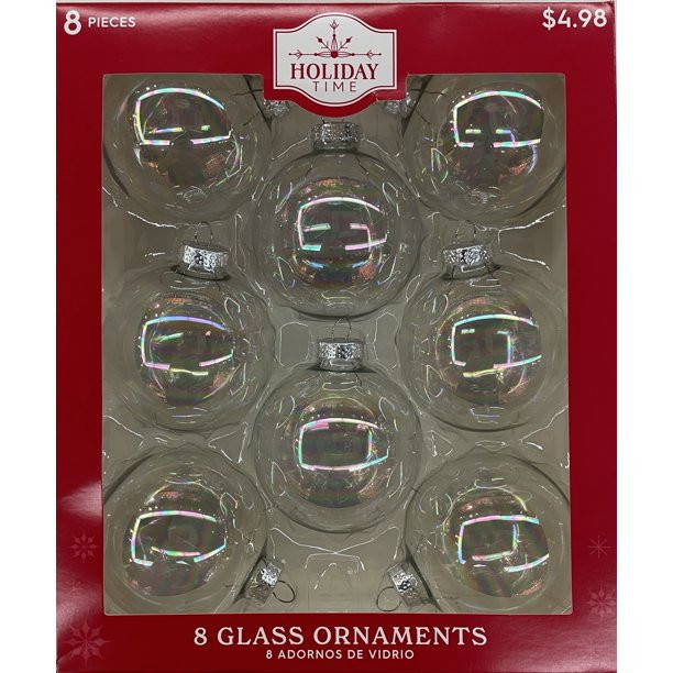 Holiday Time Iridescent Glass Ball Ornaments, 2 5/8" (67MM), 8 Count, Boxed Glass, Clear - Walmar... | Walmart (US)