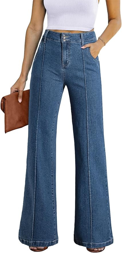 Sidefeel Womens Wide Leg Jeans Casual Baggy High Waisted Stretch Denim Pants | Amazon (US)