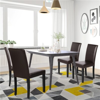 Dining Chairs Set of 4 High Back PU Leather Kitchen Chair Modern Wood Legs Home | eBay UK