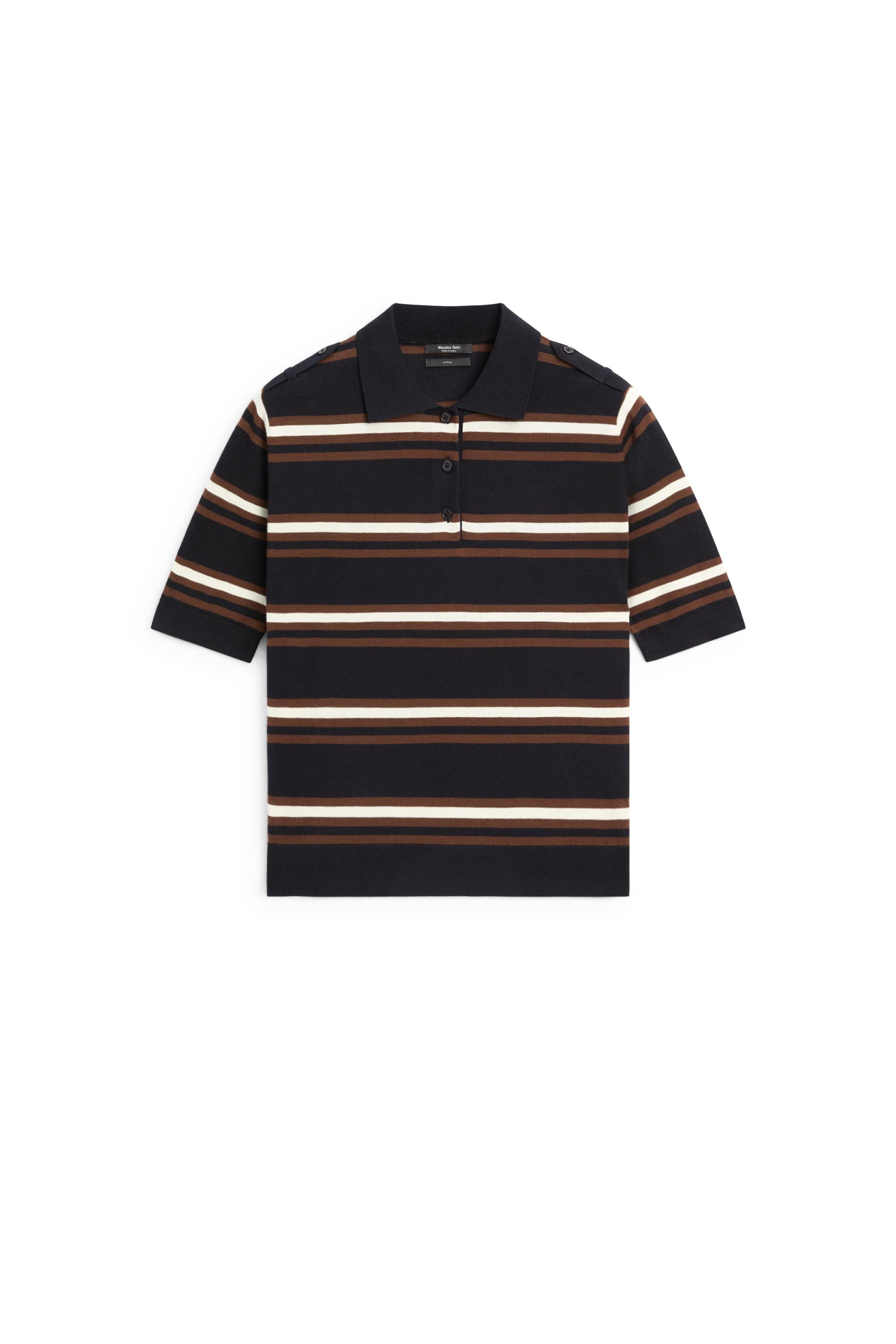 100% Cotton Striped Knit Polo - NAVY BLUE | Massimo Dutti UK