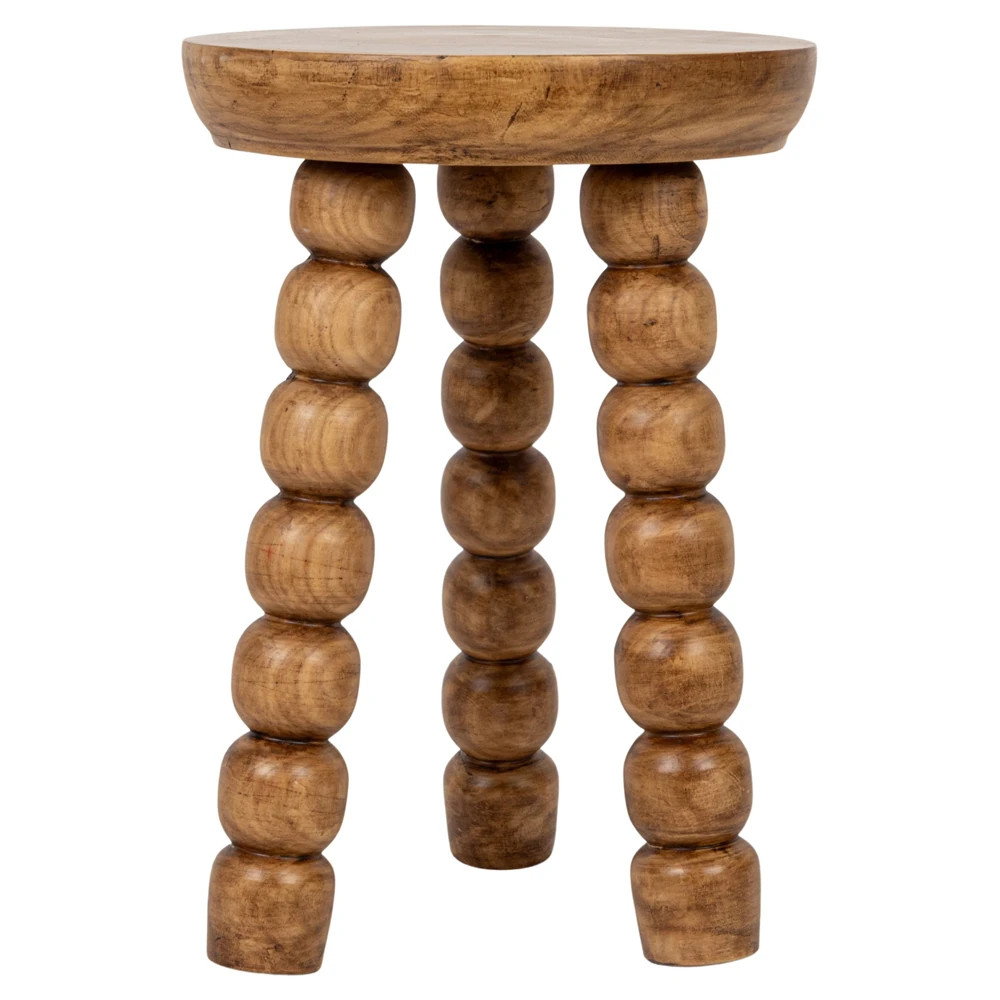 Alaia Coastal Beach Natural Wood Round End Table | Kathy Kuo Home