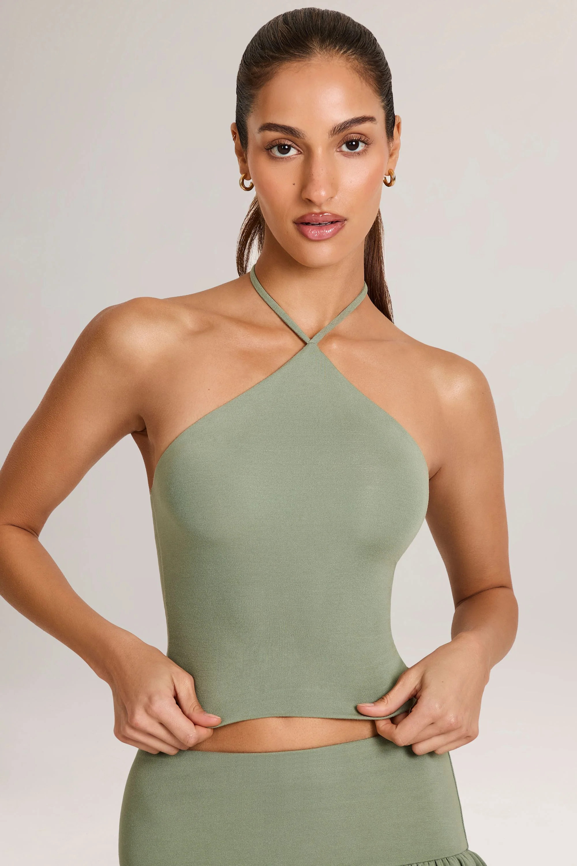 Modal Halterneck Top in Sage Green | Oh Polly