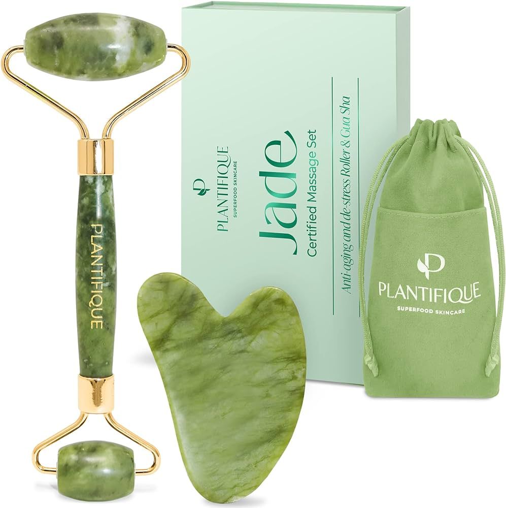 PLANTIFIQUE Jade Roller for Face and Gua Sha Facial Tools - Includes Real Jade Roller and Gua Sha... | Amazon (US)