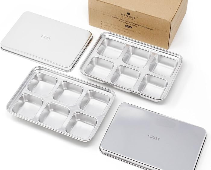 Stainless Steel Ice Cube Trays, 2 Pack with 12 Ice Cube Slots - Easy Release, Plastic-Free, Zero ... | Amazon (US)
