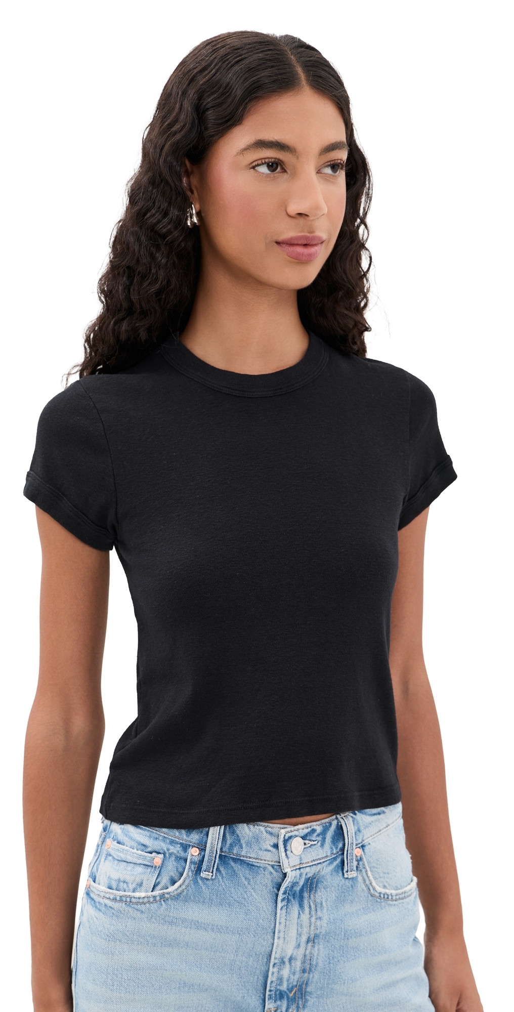 MOTHER The Itty Bitty Ringer Tee Black XS | Shopbop