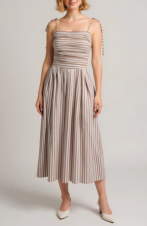 Nelle Atelier The Caroline Petite Drop Waist Maxi Dress in Chocolate Stripe at Nordstrom, Size Medium P | Nordstrom
