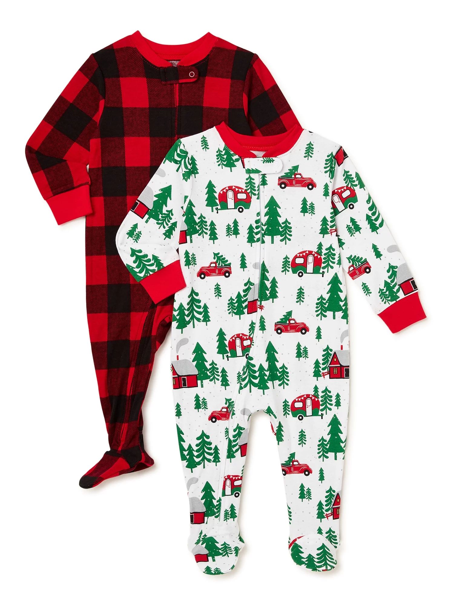 Holiday Time Baby Christmas Cotton Pajamas Sleep and Play, 2-Pack, Sizes 0/3M-6/9M | Walmart (US)