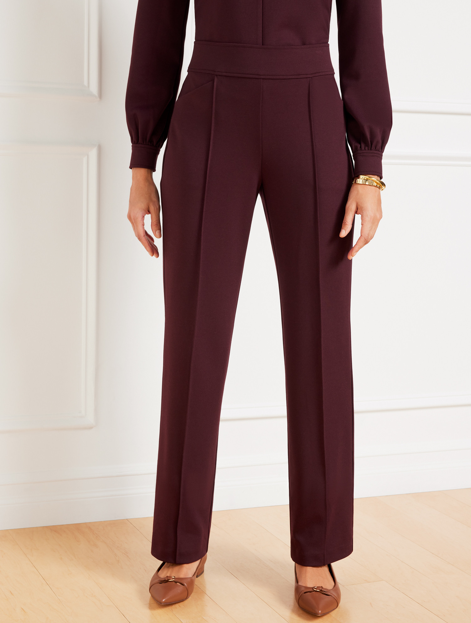 Passport Ponte Pintuck Straight Leg Pants - Black - Large Talbots | Talbots