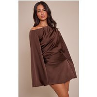 Petite Chocolate Off Shoulder Tailored Woven Mini Dress | PrettyLittleThing US