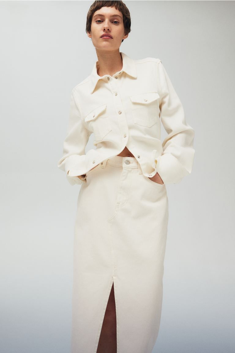 Denim skirt - Cream - Ladies | H&M GB | H&M (UK, MY, IN, SG, PH, TW, HK)