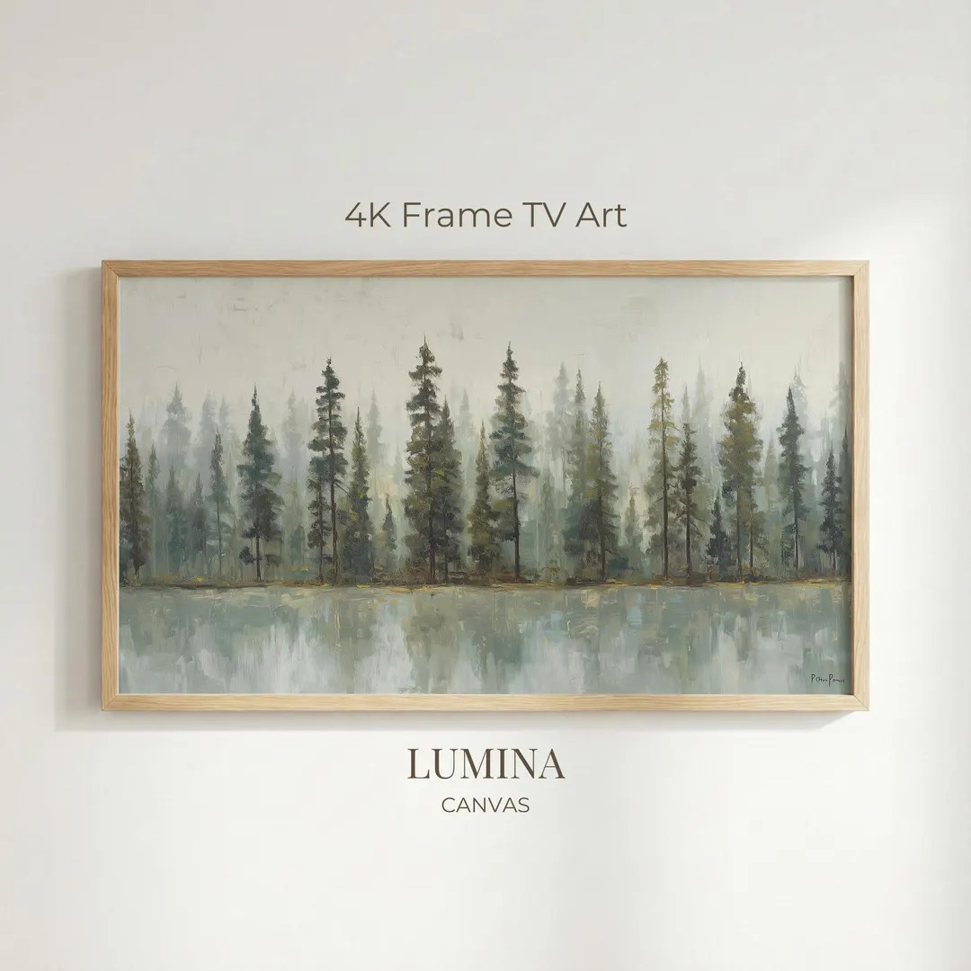 Moody Winter Lake Pine Tree Frame TV Art (Digital Download) | Etsy (US)