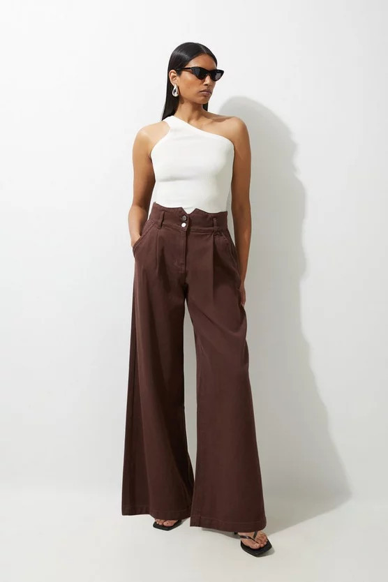 Denim Wide Leg Trousers | Karen Millen UK + IE + DE + NL