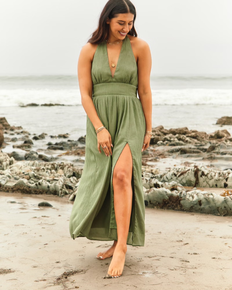 Plunge Halter Maxi Dress | Abercrombie & Fitch (US)