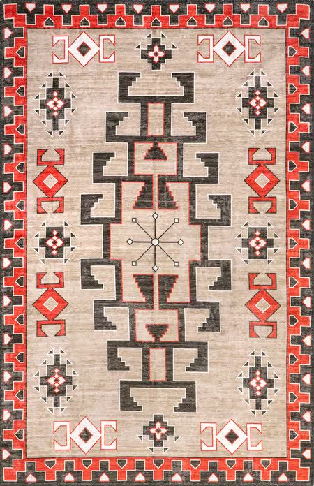 Brown Nya Washable Symbols 4' x 6' Area Rug | Rugs USA