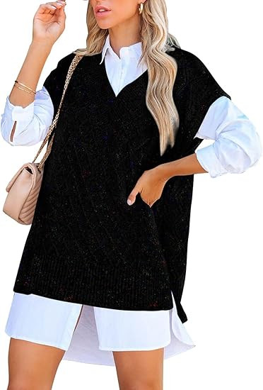 Viottiset Women's Oversized V Neck Knit Sweater Vest Tunic Sleeveless Pullover Top | Amazon (US)