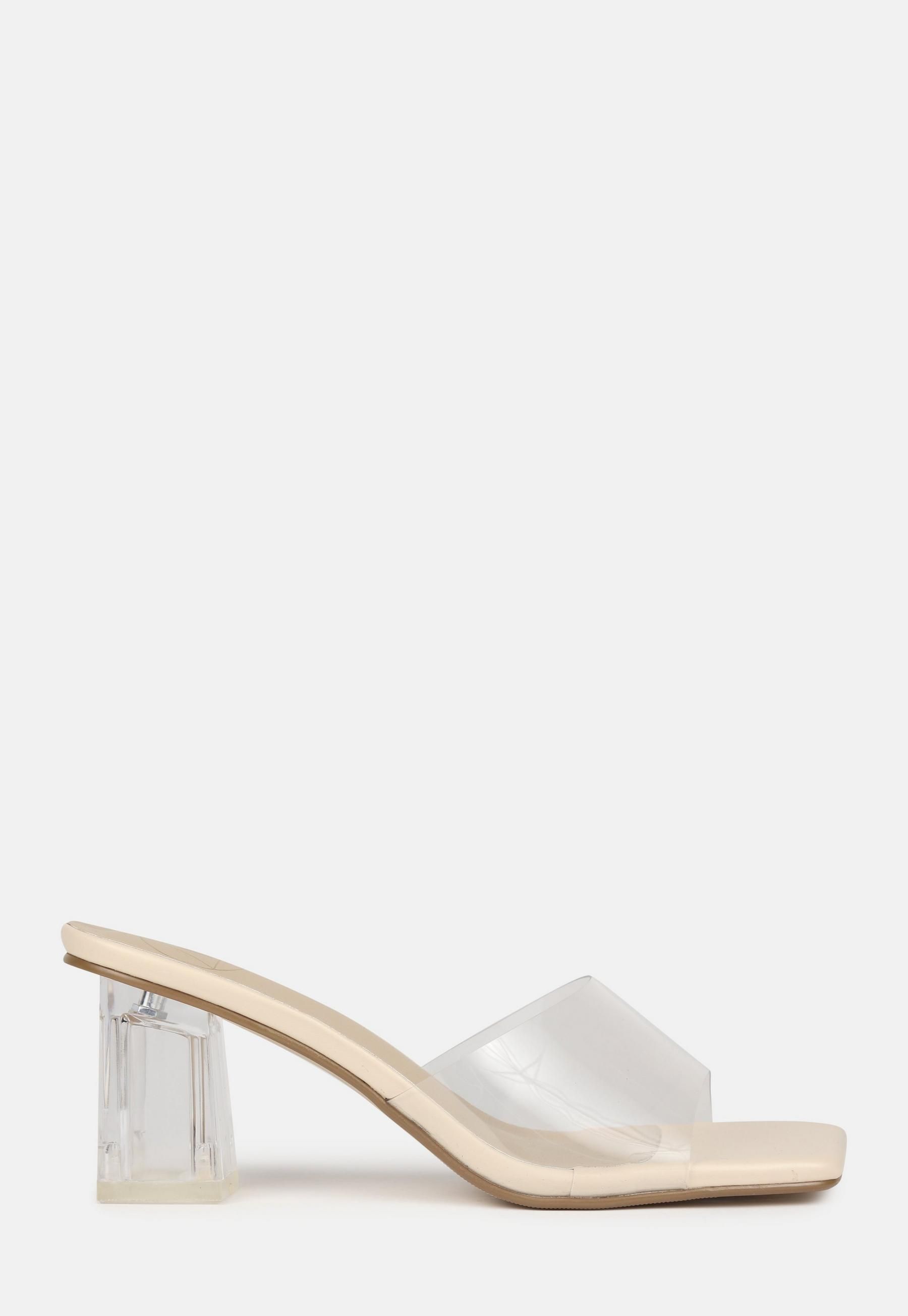 Missguided - Sand Clear Block Heel Mule Sandals | Missguided (US & CA)